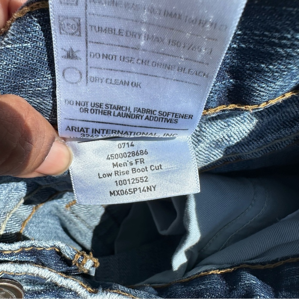 Ariat Work FR Low Rise M4 Blue Denim Back Pocket Jeans with Logo Tab 32x32 - Picture 11 of 11